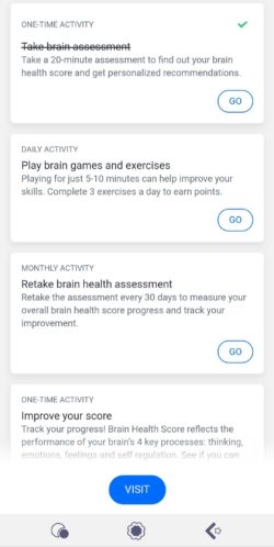 Members can take a brain assessment to learn their brain health score.