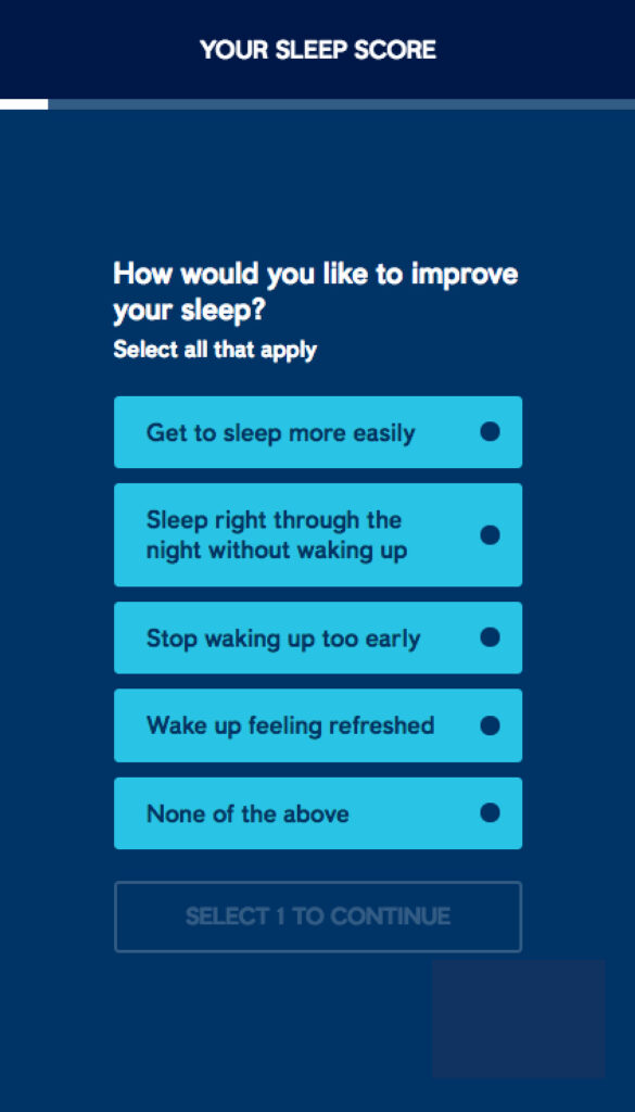 Members can take a quick quiz to discover their sleep score.
