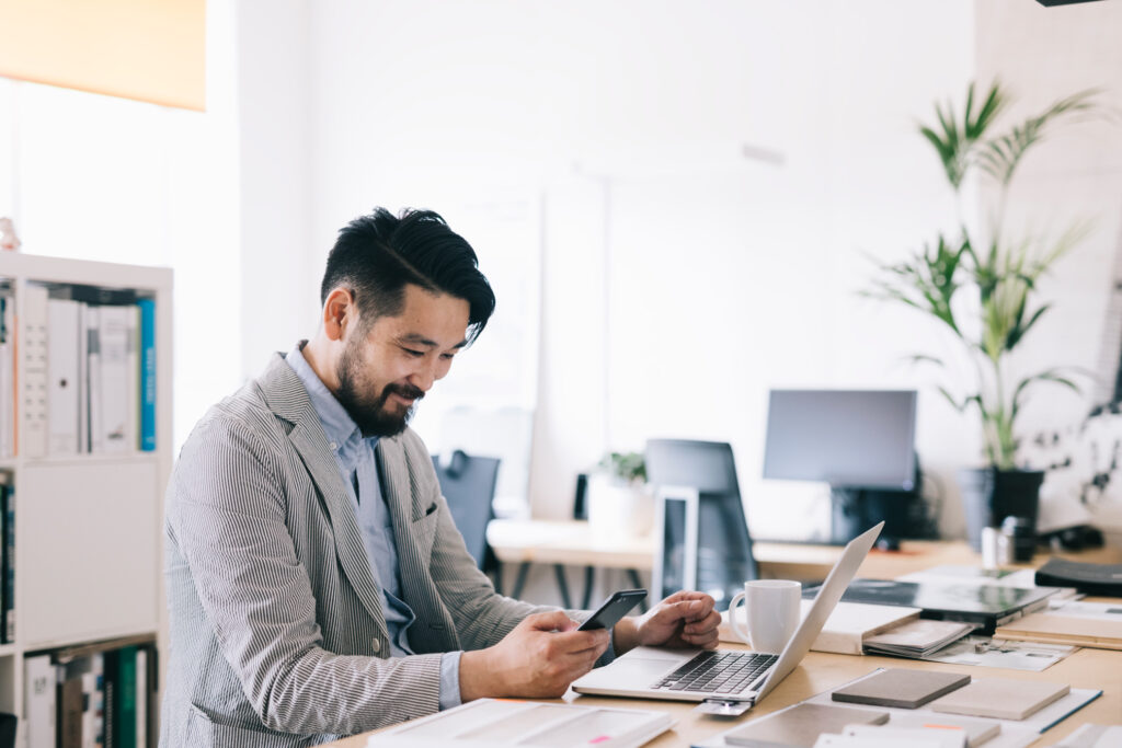 man exploring navigation and advocacy solutions in an office setting